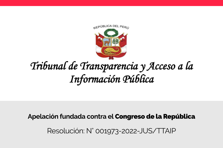 Tribunal de Transparencia declara fundada apelación de Centro Liber contra el Congreso de la República